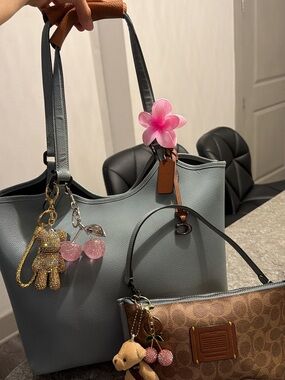 Women’s Tote Bag in Light Slate Blue with Charm Accents